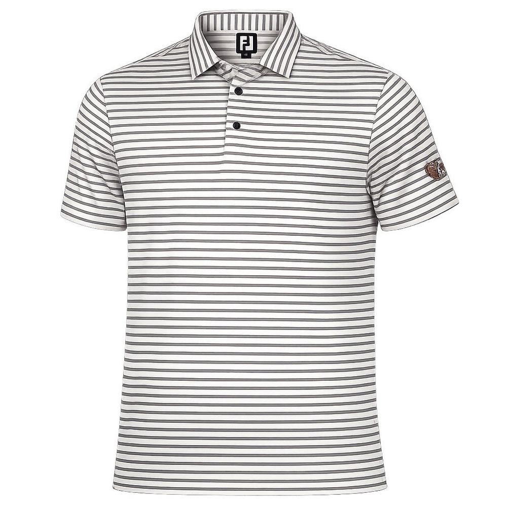 Footjoy FJ Golf Hermitage GC Polo Shirt Men's M White Blue Gold Striped Stretch